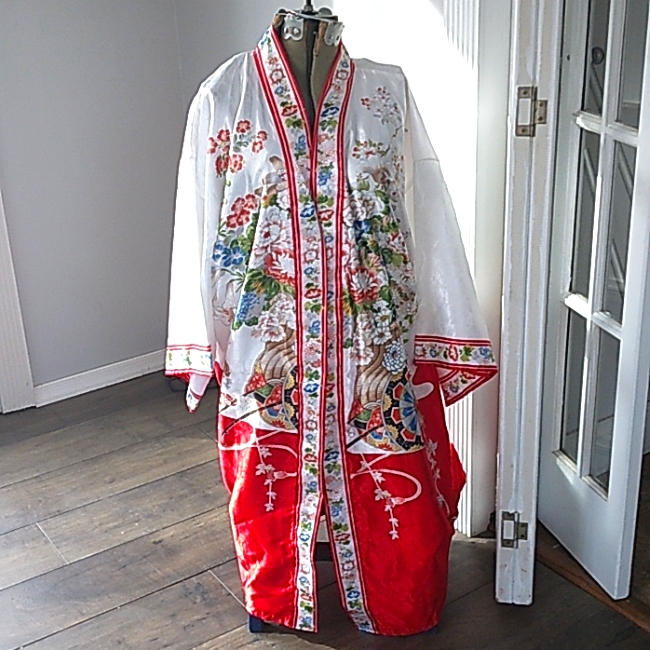 Japanese Floral Made In Japan Long Robe Womans Xxl